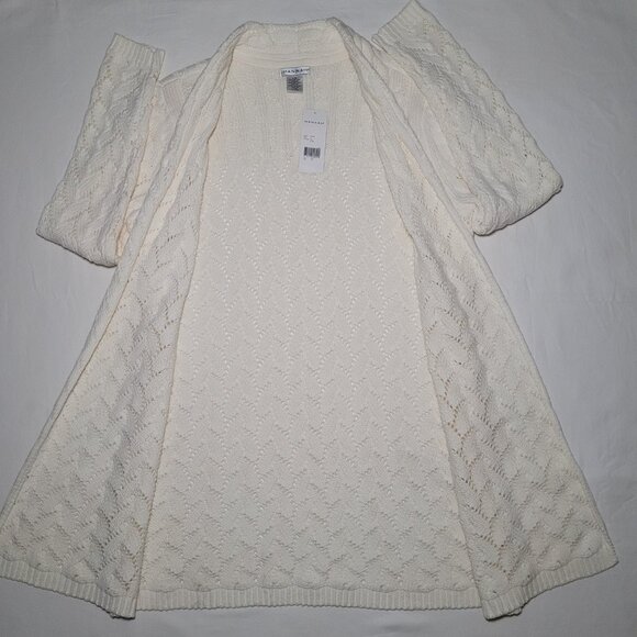 Hannah Cable Knit Open Front Cardigan Sweater Ivory Womens Size Large - Picture 8 of 10